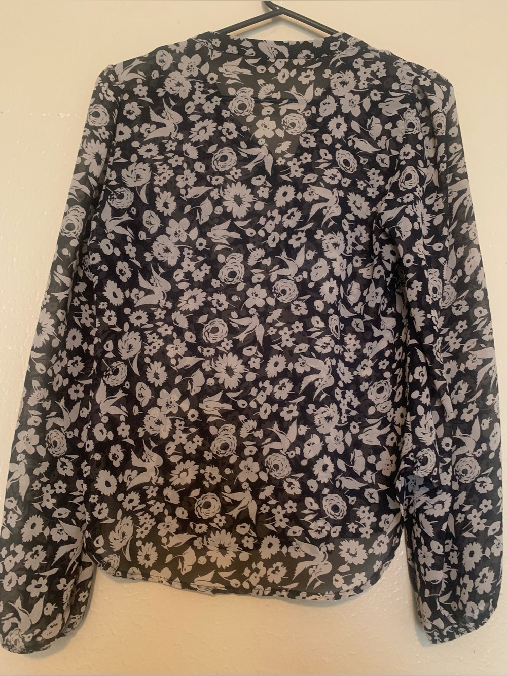Black Floral Long-Sleeve Blouse (S/M) - Picture 2 of 4